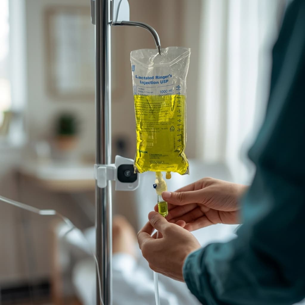 A clinician administers an IV infusion at a patient's home